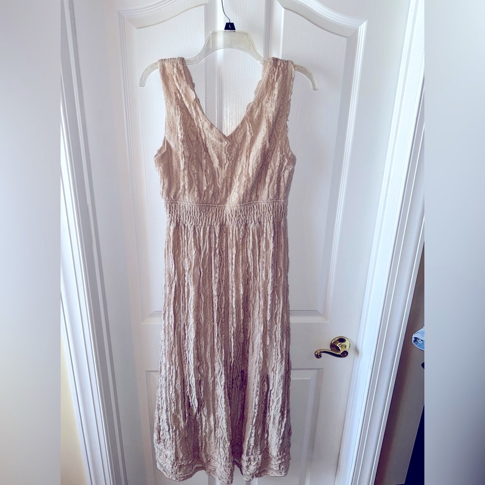 Dressbarn Tan Bohemian High Low Tiered Lace Sundress Size 8 - Picture 4 of 14